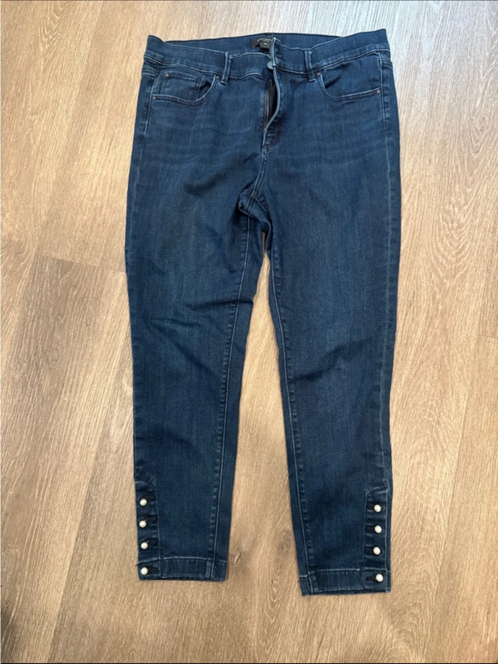 Ann Taylor Dark Blue Skinny Jeans with Ankle Button Detail
